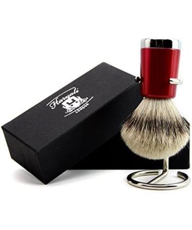 Premium Men's Badger Hair Shaving Brush with Silver Tip & Shiny Red Base | Stainless Steel Brush Stand | International Shipping Available - Buy Online on GoSupps.com