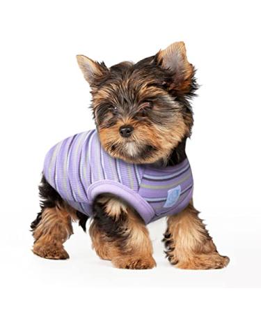 SZAT PRO Striped Teacup Pet Dog T-Shirts, 100% Cotton Tank Vest for Small Dogs and Cats, Sleeveless Puppy Clothes for Chihuahua Yorkie Purple,3X-Small XXX-Small Purple & Green