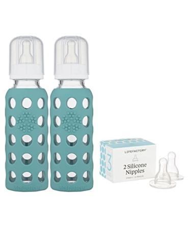 Lifefactory 9oz Glass Baby Bottle 2pk Bundle with 2 Stage 3 Nipples (Kale/Kale) - Buy Online on GoSupps.com