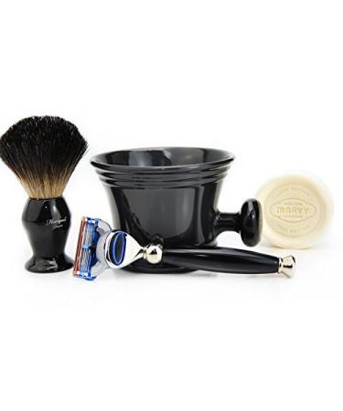 4 Pc Mens Shaving Kit 5 Edge Razor With Black Badger Hair Shaving Brush Soap and Shaving Mug Set For Men
