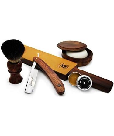Premium Black Badger Hair Brush Set with Leather Strap Wooden Bowl Soap & Leather Paste - International Shipping Available - Buy Online on GoSupps.com