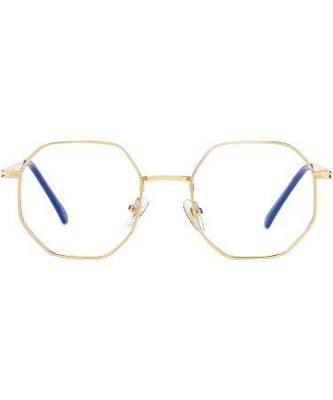 Polygon Blue Light Blocking Glasses for Men & Women - Retro Octagon Metal Frame Non-Prescription Computer Eyeglasses A1 Gold 50mm - Buy Online on GoSupps.com