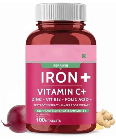 Iron + Vitamin C + Folic Acid Supplement | Fast Acting Pack of 100 Tablets - Buy Online on GoSupps.com