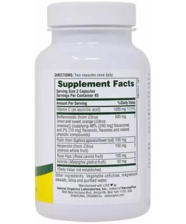 NaturesPlus Super C Complex 1000mg Ascorbic Acid Capsules - High Potency Vitamin C Supplement - Antioxidant - 90 Vegetarian Capsules - Buy Online on GoSupps.com