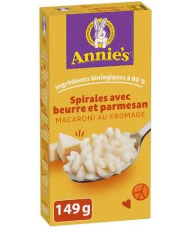 ANNIE'S - MACARONI AND CHEESE Spirals with Butter and Parmesan No Artificial Flavours or Synthetic Colours Contains Real Cheese and Milk Ingredients 80% Organic Ingredients 149 Grams Package - Buy Online on GoSupps.com