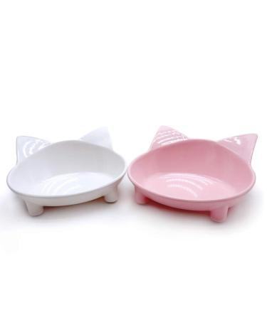 Lorde Cat Bowl, Shallow Cat Food Bowls,Wide Cat Dish,Non Slip Cat Feeding Bowls,Cat Food Bowl for Relief of Whisker Fatigue Pet Food & Water Bowls Set of 2 white/pink