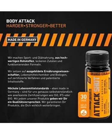 Body Attack Pre Workout Booster Shot - Grapefruit | Caffeine Taurine Beta-Alanine | 20 x 60 ml Energy Drink for Intensive Workouts - Buy Online on GoSupps.com
