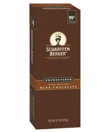 Scharffen Berger Baking Bar, Unsweetened Dark Chocolate (99% Cacao), 9.7-Ounce Packages (Pack of 2)