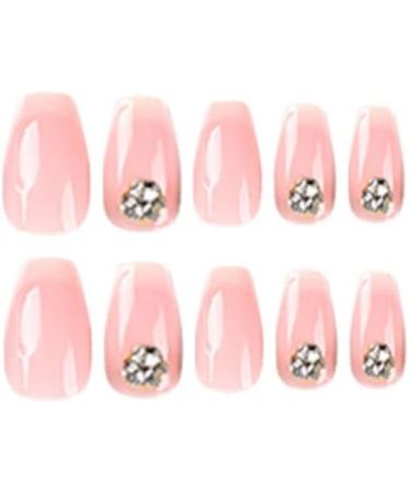 Justotry 24pcs White French Press On Nails - Medium Patterns | Nude Ballerina Stick On Nails for Women | Acrylic Coffin False Nails with Glue and Diamond2 - Nail Art - Buy Online on GoSupps.com