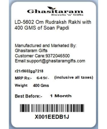 Ghasitaram Gifts Rakhi for Brother Rakhis Online - Set of 2 - LD-5602 Om Rudraksh Rakhi with 400 GMS of Soan Papdi Set of 2 Rakhis with 400 gms of Soan Papdi - Buy Online on GoSupps.com