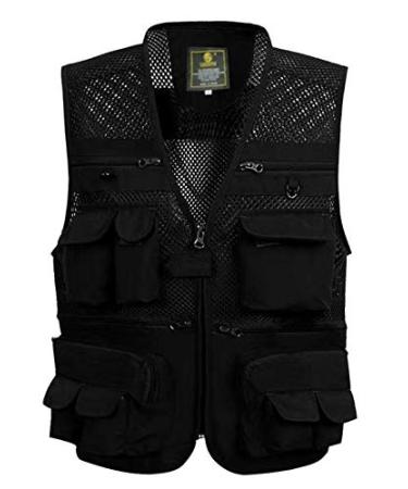 Gihuo Men's Utility Vest Fishing Safari Vest Summer Travel Vest with Pockets Black 03 Large