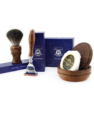 Piece Wooden Shaving Set With 5 Edge Razor Pure Badger Hairbrush Soap & Bowl