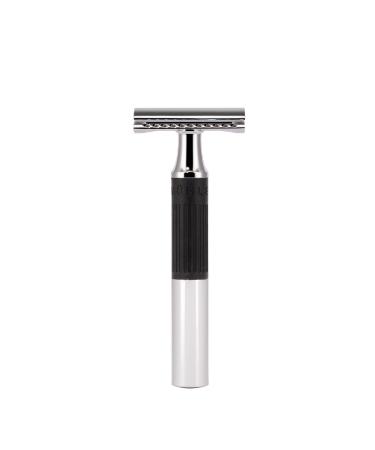 M HLE NEO safety razor|double edge safety razor for beginners and experienced shavers|sustainable eco-friendly and reusable|for men and women|chrome with black silicone grip handle