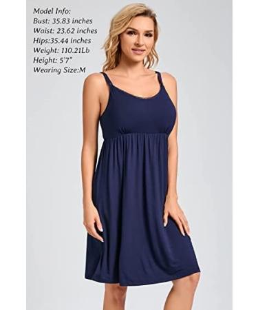 Sosolism Women's Dark Blue Nursing Nightdress - Padded Lace Trim Maternity Dress - Buy Online on GoSupps.com