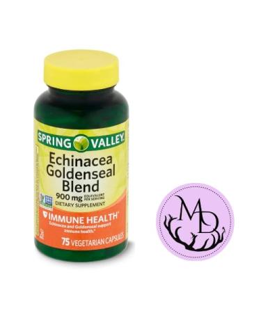Spring Valley Echinacea Goldenseal Blend Dietary Supplement 900 mg 75 Vegetarian Capsules + Dri Store Sticker.
