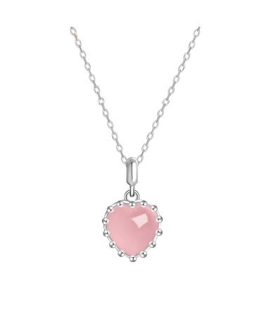 DNCG Quartz Healing Crystal Necklace Natural Pink Crystal Healing Crystals Necklace Heart Pendant Necklaces Quartz Jewelry for Womens Girls Ladies Crystal Point Pendant Necklace