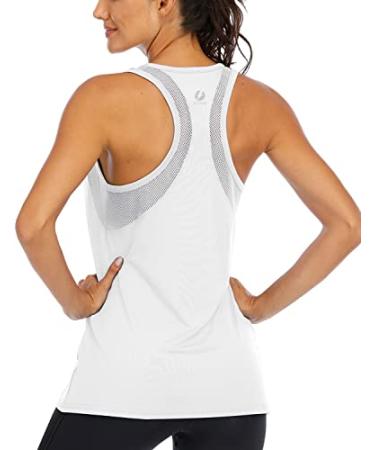 ICTIVE Workout Tank Tops for Women Loose fit Yoga Tops for Women Mesh Racerback Tank Tops Open Back Muscle Tank Medium White