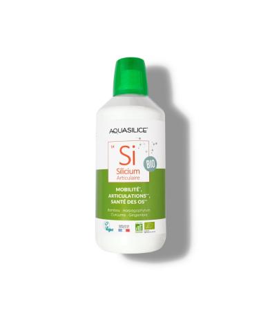 Organic Joint Silicon - Oral Solution 1L - Enriched with Bamboo, Harpagophytum, Turmeric & Ginger - Joint Mobility - Organic & Vegan - Made in France Aquasilice