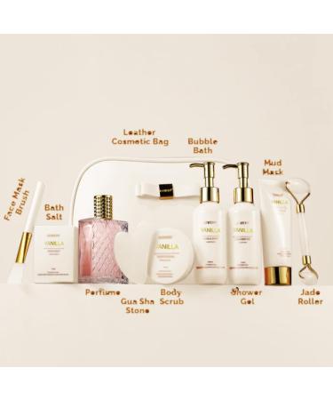 Valentines Day Gifts for Women Vanilla Spa Gift Basket for Women - Self Care Kit Bath Set with Shower Gel Bubble Bath Perfume Gua Sha Jade Roller - Birthday Gift Set for Women Mom Mother's Day - Buy Online on GoSupps.com