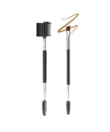 2PCS- 1 Eyebrow Brush + 1 Eyelash Brush Shaper, Professional Double-Ended Angled Eye Brow Brush and Spoolie Brush, 3 Head Eyelash Comb Double Head Brush, Makeup Grooming Tool w different Spoolie Brushes for Shaping Brow Lashes, Eliminating Mascara Clumps 