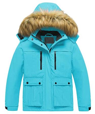 Pursky Girl's Waterproof Ski Jacket Kids Winter Snow Coats Fleece Raincoat Parka 10-12 Years Blue