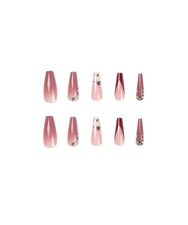 Justotry 24-Piece Rhinestone Coffin Nails - Glitter Ballerina Press-On Fake Nails for Women in Red - Short Artificial Fingernails - Buy Online on GoSupps.com