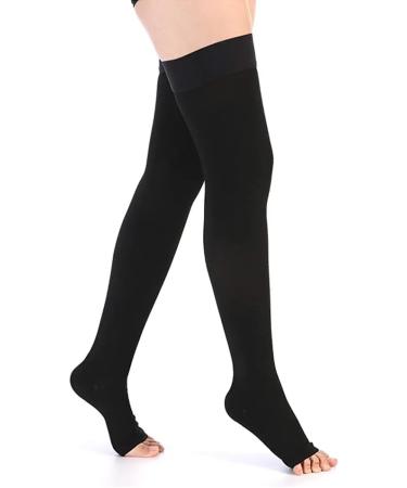 Sweltebloomz Compression stockings thigh high with open toe for Women-Small Black - Buy Online on GoSupps.com