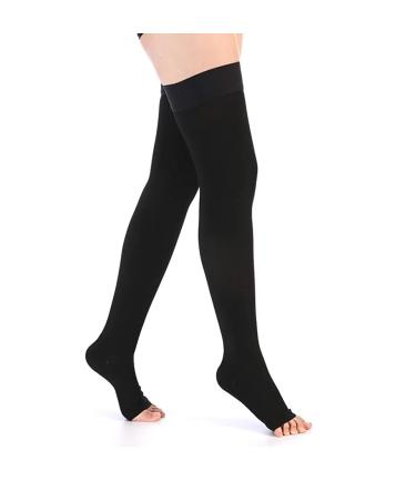 Sweltebloomz Compression stockings thigh high with open toe for Women-Medium Black