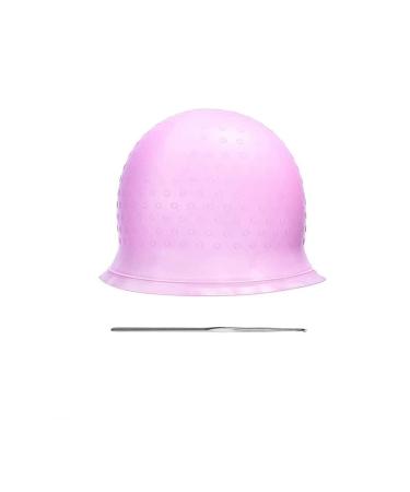 Silicone Highlight Cap - Salon Hair Colouring Highlights Dye Cap with Hook for Colouring Hair Hairdresser Tool Reusable Highlight Cap for Highlights DIY Dyeing Pink