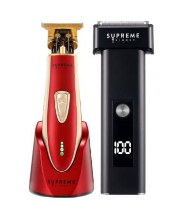 Mens Trimmer & Foil Shaver by SUPREME TRIMMER Professional Trimmer for Men Clippers Mustache Travel Beard Bundle Cordless Razor for Men - ST5220 T-Shaper Li in Red + STF501 T-Fader Li STF501+ST5220 Red