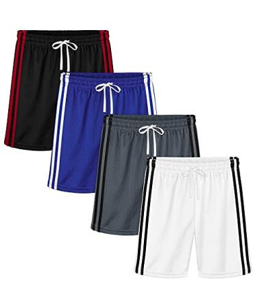 Resinta 4 Pack Boys Mesh Shorts Quick Dry Sports Running Shorts Active Athletic Shorts Basketball Performance Shorts 8-10 Years Black White Grey Royal Blue