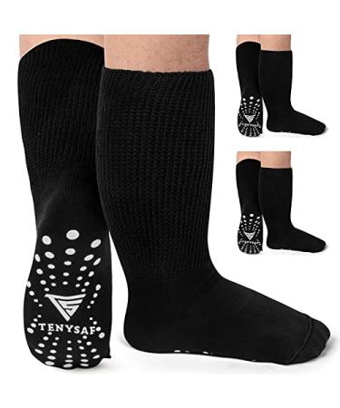 TENYSAF Diabetic Socks for Men Women: 3 Pairs Cotton Crew Extra Wide Non-Binding Diabetes Stocking with Non-Binding Top Black-3 Pairs