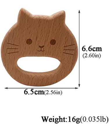 Wendysun 5pcs Cartoon Wood Teether Set - Natural Animal Cat Head Shape for Baby Teething - Beech DIY Pendant Toy - Buy Online on GoSupps.com