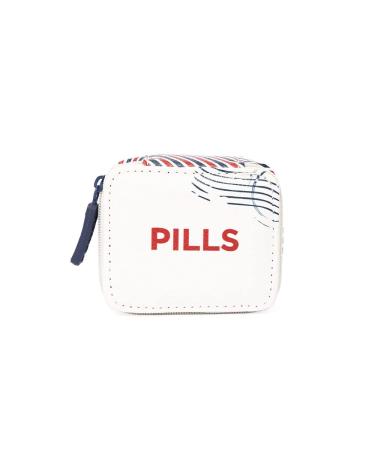 Miamica Women's Pill Case Red Ivory and Blue Travel Stamp Print Pill Organizer Box - Travel Pill Box