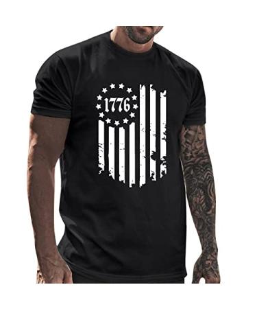 fannyouth Men's T-Shirts American Flag Striped Printed T-Shirts Summer Casual Crew Neck T-Shirts Short Sleeve T-Shirts A-01-5-black X-Large
