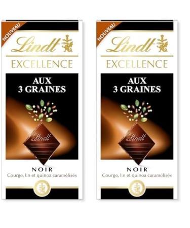 Lindt - Tablette EXCELLENCE Noir aux 3 Graines - Chocolat Noir - 100g (Lot de 2) Noir Trois Graines