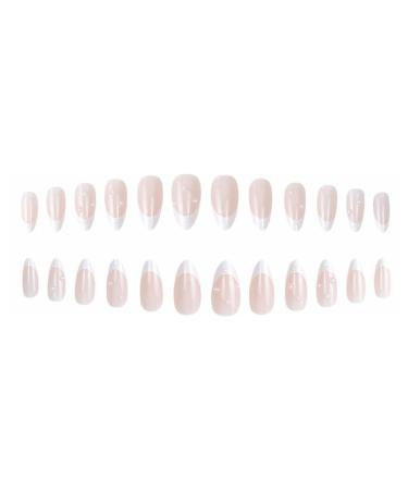 CRRLtry Almond Pearl Stick-On Nails Medium - 24PCS White French Fake Nails - Buy Online on GoSupps.com