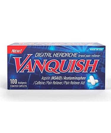 Vanquish Digital Headache Pain Relief Tablets | 100 ct | Long-Lasting Pain Relief for Digital Headaches Joint Pain Muscle Aches | Acetaminophen Aspirin Caffeine | Digital Eye Strain