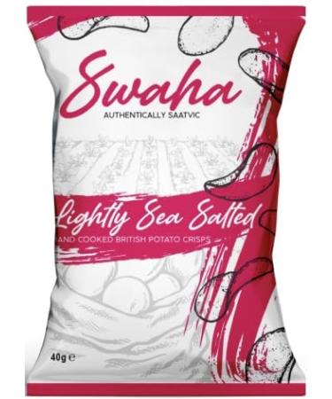 Swaha Crisps Lightly Sea Salted 24 Packs X 40g - Pure Saatvic - Traditional Hand-Cooked Crisps from UK - All-Natural Gluten-Free Snack - 100% British Potatoes - Onion & Garlic Free Salted 1 count (Pack of 24)