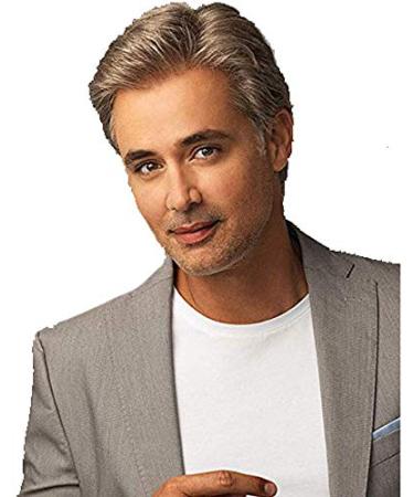 DHRH wigs for men middle -aged men sometimes sloping pony short smooth hair of course realistic wig of high quality