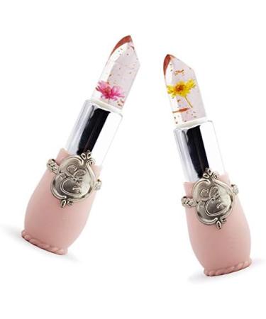 Goorvoucs 2x Beauty Bright Flower Crystal Jelly Lipstick Magic Temperature Change Color Lip Balm Makeup Light Pink & Lemon Yellow - Buy Online on GoSupps.com