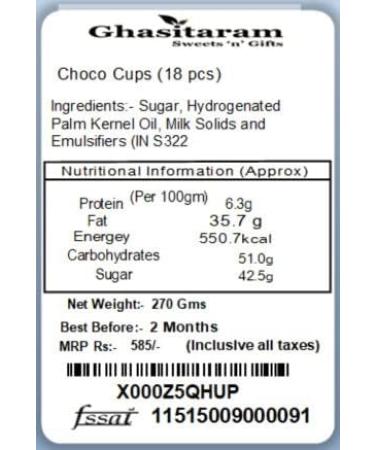 Ghasitaram Gifts Choco Cups (18 pcs) (12 pcs) - Buy Online on GoSupps.com