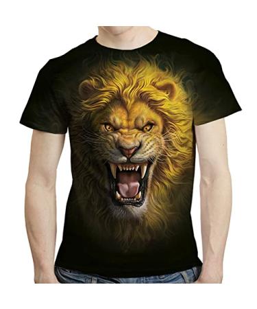 Men T Shirt 3D Print T-Shirt Men Graphic Tee Men S-3XL Angry Lion X-Large