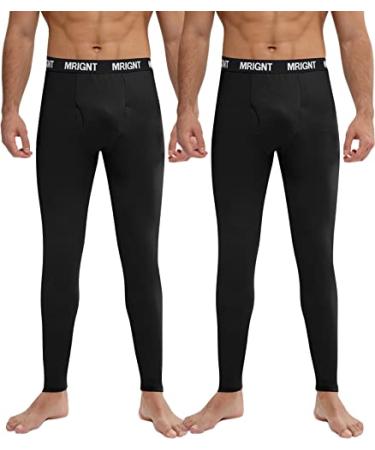 Men's Thermal Underwear Bottom Warm Lightweight Long Johns Classic Elastic Base Layer Pants for Cold Weather 2 Pack 1 Black Black Large