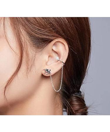 Earrings for Women 1 Piece Sterling Silver Flying Swallow Ear Clip with Chain Earrings for Women Party Girl Elegant Jewelry - Buy Online on GoSupps.com