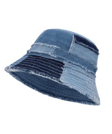GuanGu Bucket Hat for Women Men Summer Beach Travel Wide Brim Distressed Sun Cap Lightweight Packable Outdoor Bucket Hat Demin Large-X-Large
