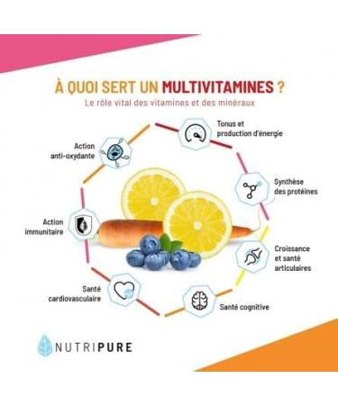 Nutripure | Multivitamins and Minerals 21 Nutrients | Food Supplement | Magnesium Vitamin B12 Vitamin D Zinc | Antioxidant Cognitive Vision | 180 Capsules | 3 Month Cure | Made in France - Buy Online on GoSupps.com