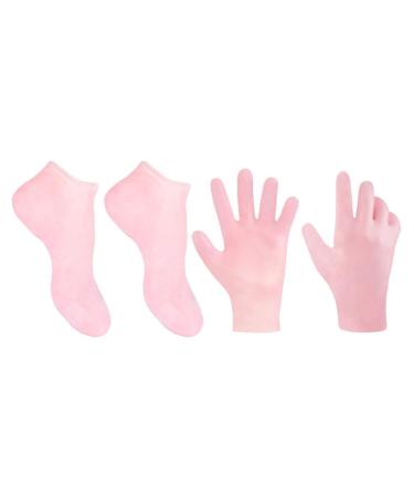 TOVINANNA 2 Pairs Silicone Moisturizing Glove Socks Set Silicone Gel Glove and Sock Reusable and WashableSilicone Gel Spa Socks Foot and Hand Care After Pedicure Pink