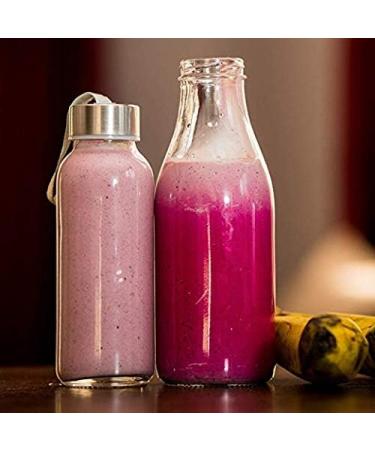 Lawei 12 Pack Smoothie Bottle Glass Juice Bottles Milk Liquor Bottles with 12 Reusable Straws and 24 Silver Lids - 325ml - Buy Online on GoSupps.com