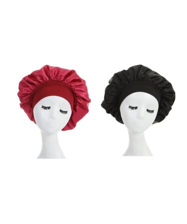 2 Pcs Wide Band Satin Bonnet Adjustable Sleep Caps Sleeping Head Cover Night Hair Protection Caps for Women Girl